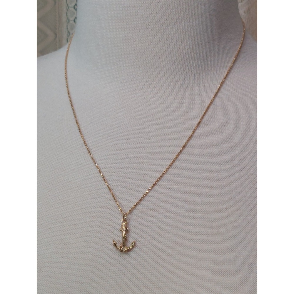 14K Gold Anchor Necklace Nautical Rope Chain Maritime Pendant 20" Vintage 4.4 g - Picture 2 of 16
